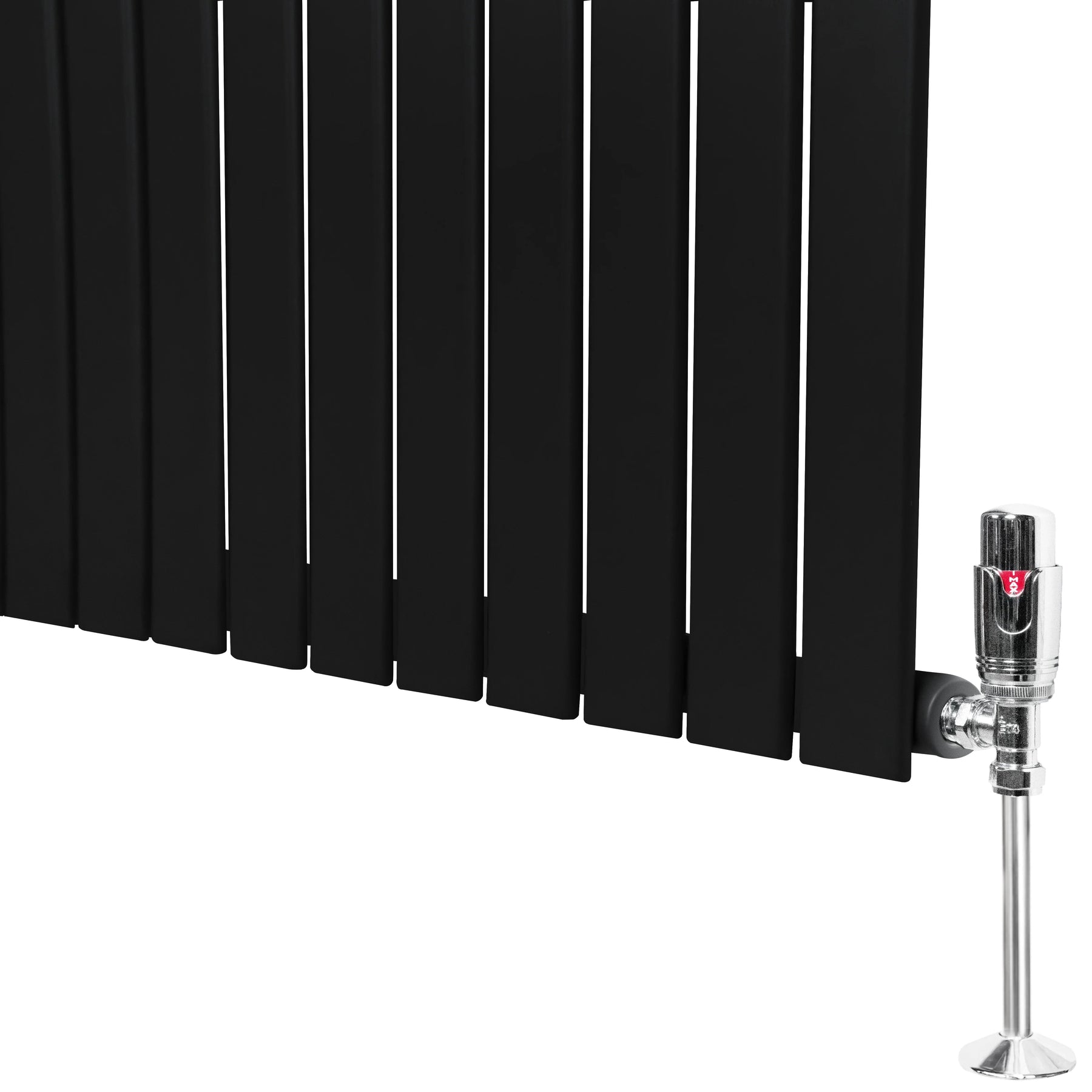 Flat Single Column Radiator & Valves – 600mm x 910mm – Black