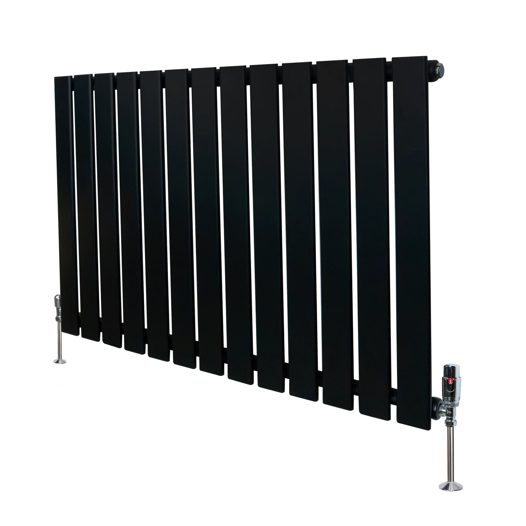 Flat Single Column Radiator & Valves – 600mm x 910mm – Black