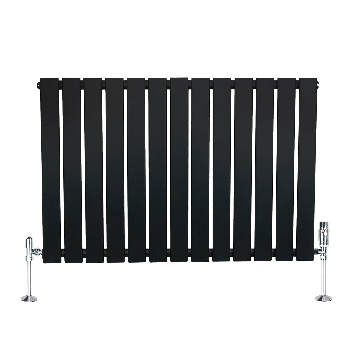 Flat Single Column Radiator & Valves – 600mm x 910mm – Black