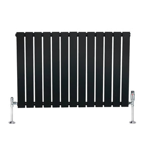 Flat Single Column Radiator & Valves – 600mm x 910mm – Black