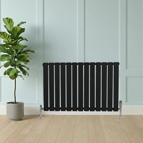 Flat Single Column Radiator & Valves – 600mm x 910mm – Black