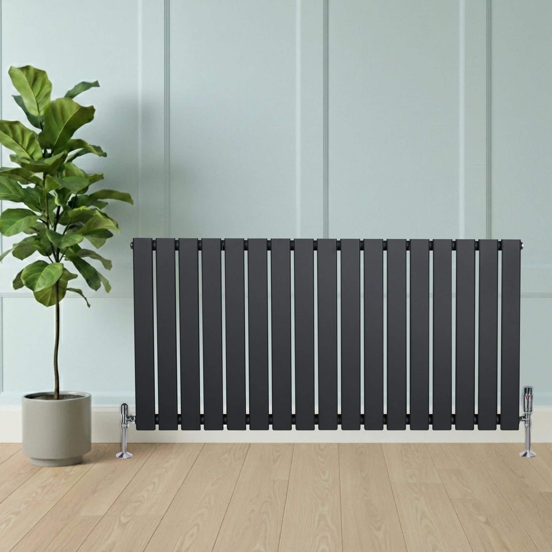 Flat Single Column Radiator & Valves – 600mm x 1190mm – Anthracite Grey