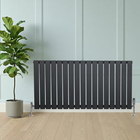 Flat Single Column Radiator & Valves – 600mm x 1190mm – Anthracite Grey