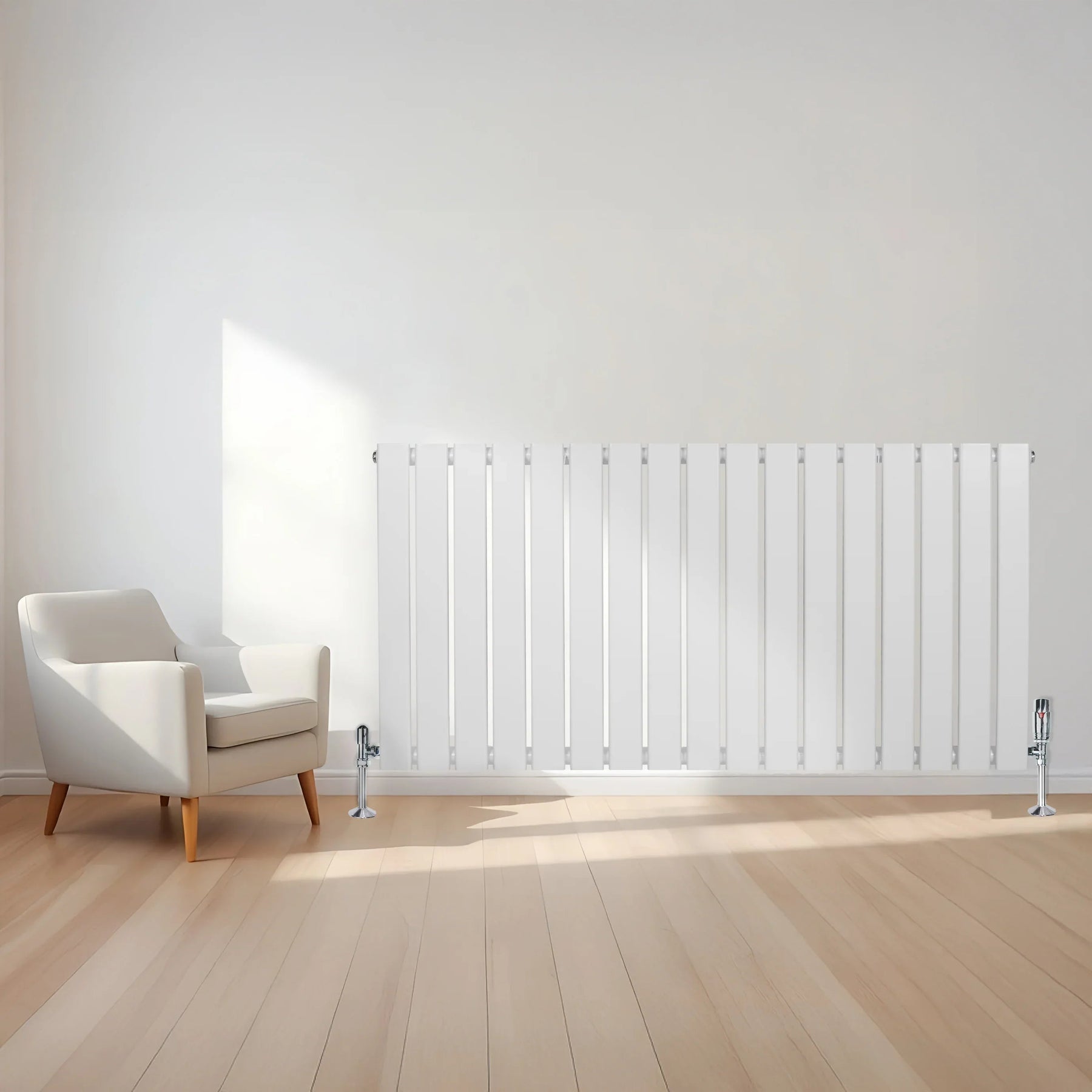 Flat Single Column Radiator & Valves – 600mm x 1190mm – White