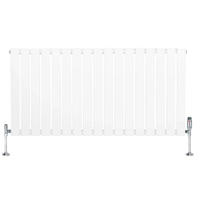 Flat Single Column Radiator & Valves – 600mm x 1190mm – White
