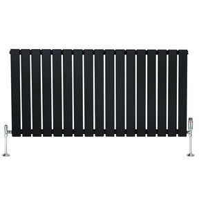 Flat Single Column Radiator & Valves – 600mm x 1190mm – Black