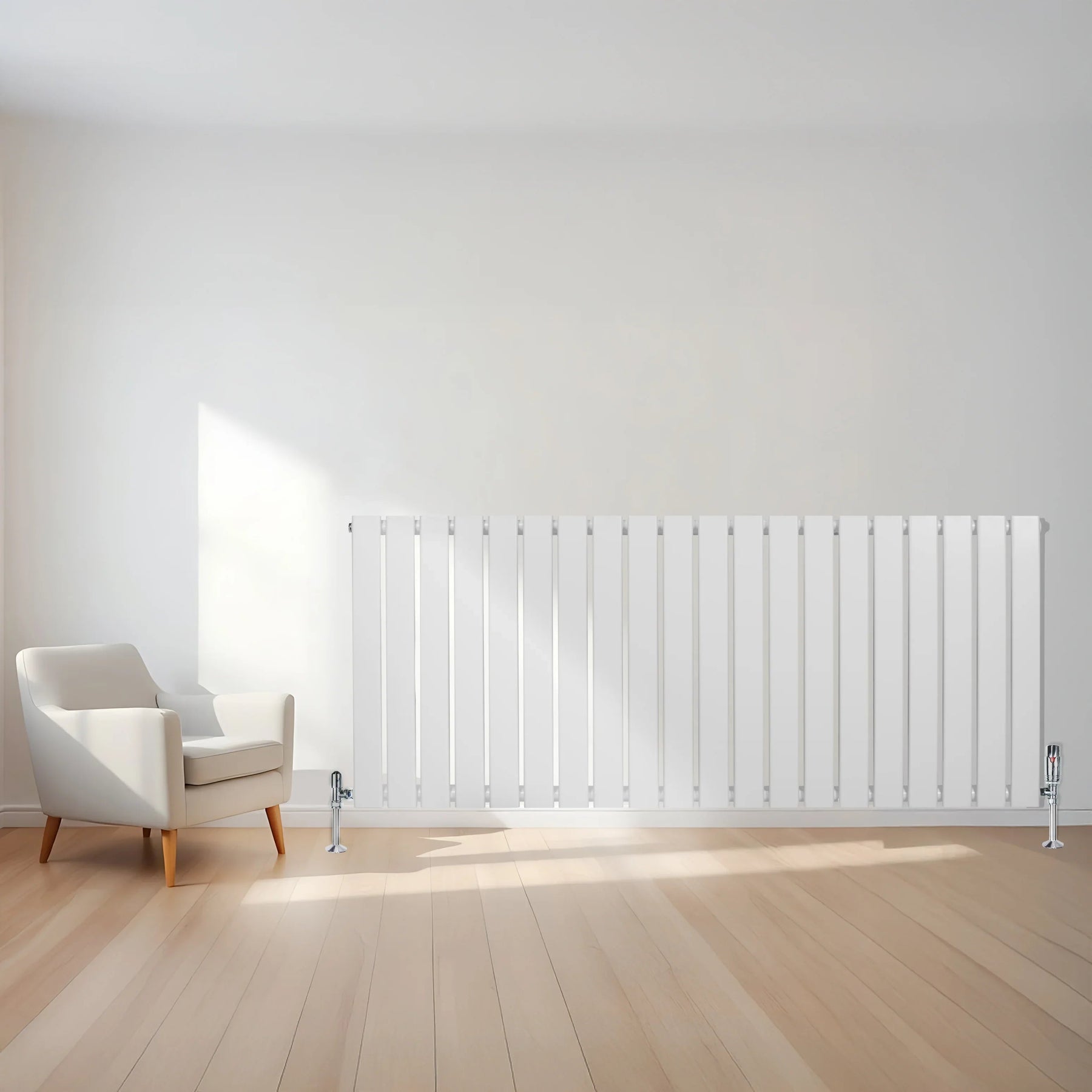 Flat Single Column Radiator & Valves – 600mm x 1400mm – White