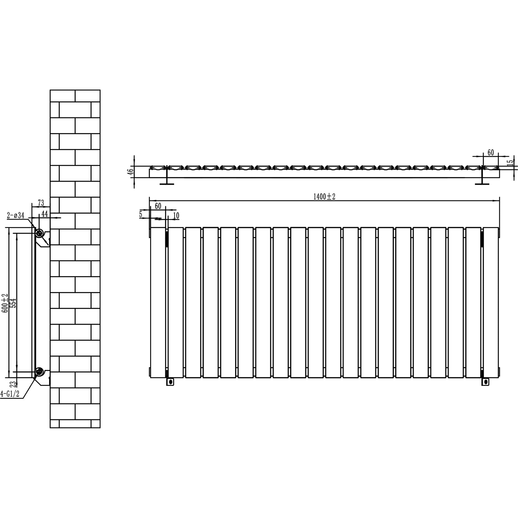 Flat Single Column Radiator & Valves – 600mm x 1400mm – White
