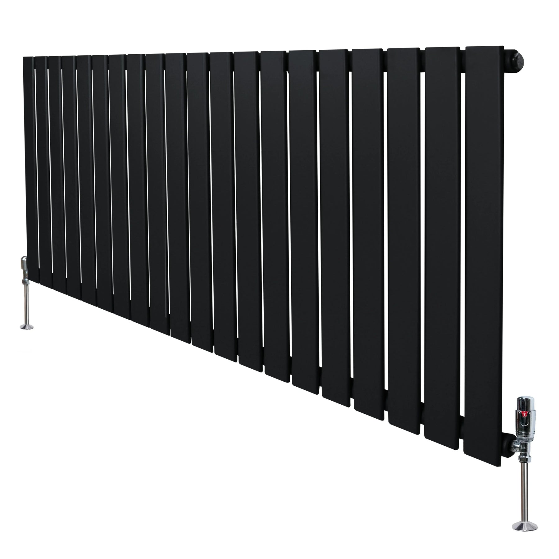 Flat Single Column Radiator & Valves – 600mm x 1400mm – Black