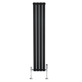 Flat Single Column Radiator & Valves – 1600mm x 280mm – Black