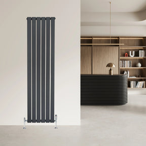 Flat Single Column Radiator & Valves – 1600mm x 420mm – Anthracite Grey