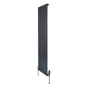 Flat Single Column Radiator & Valves – 1600mm x 420mm – Anthracite Grey