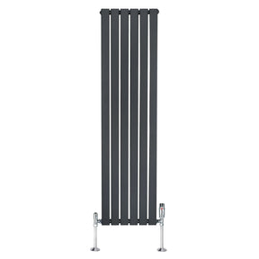 Flat Single Column Radiator & Valves – 1600mm x 420mm – Anthracite Grey