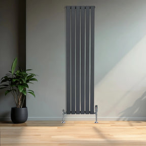 Flat Single Column Radiator & Valves – 1600mm x 420mm – Anthracite Grey