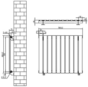 Flat Single Column Radiator - 600 x 700mm - Anthracite Grey