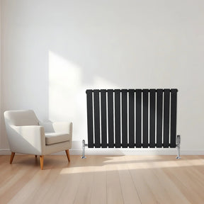 Flat Single Column Radiator & Valves – 600mm x 910mm – Black