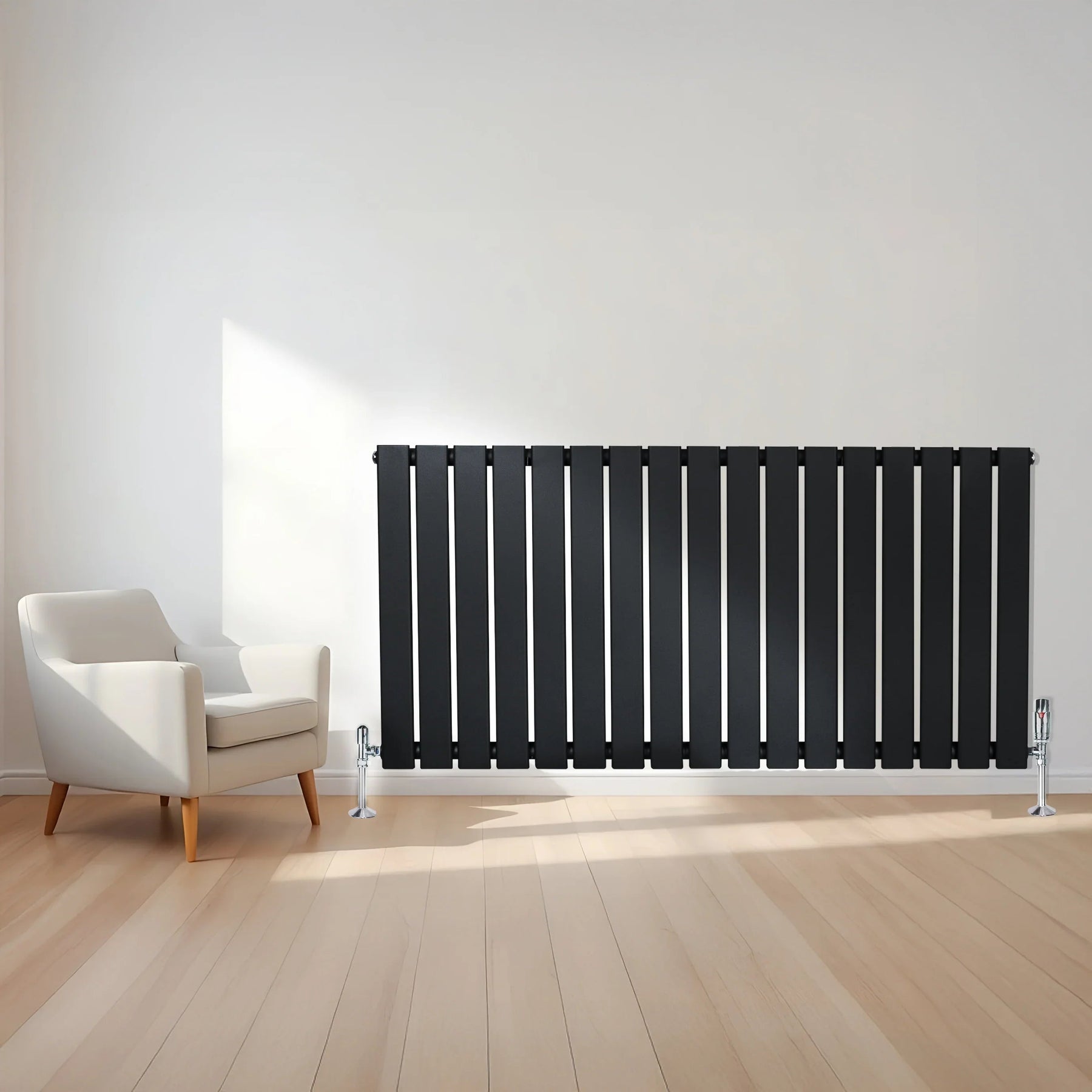 Flat Single Column Radiator - 600 x 1190mm - Black