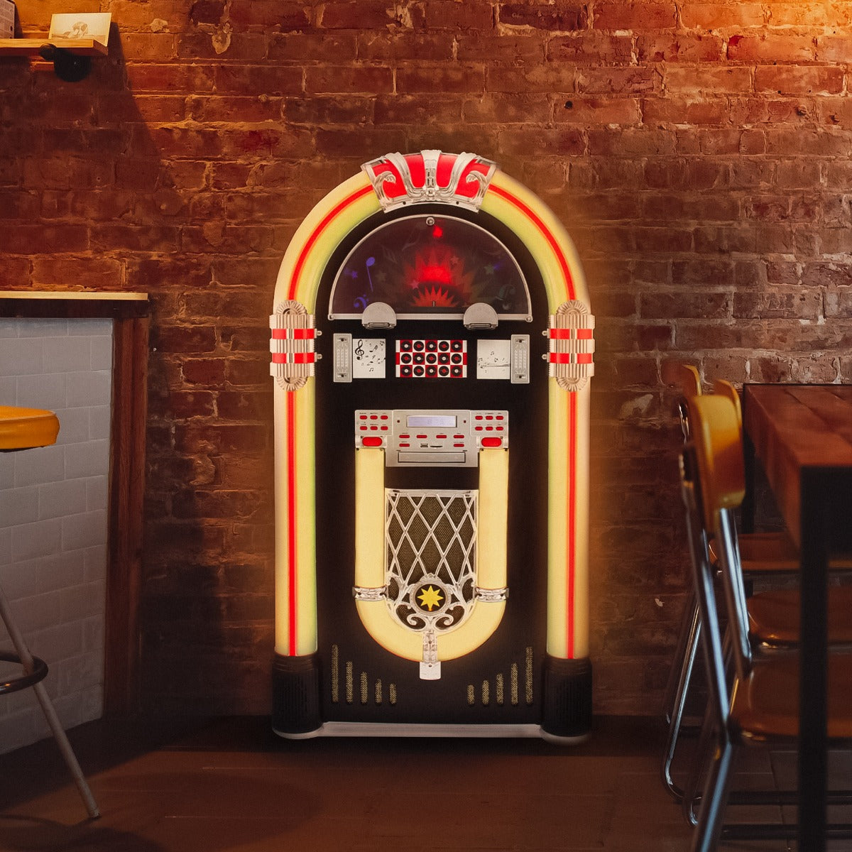 Jukebox-Style Vinyl Record Player and Sound System