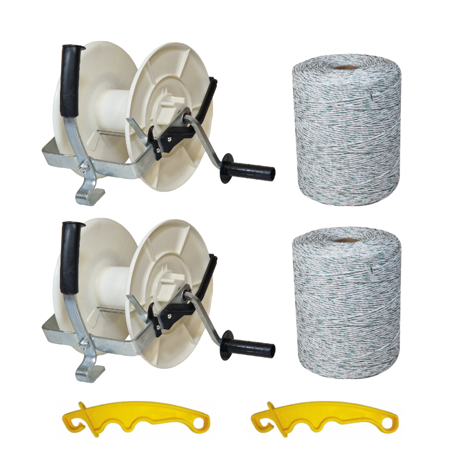 Doblit Geared Reel & Wire Twin Bundle | 3:1 Geared Large Reel, 2x500m Heavy Duty Poly Wire & InsulGrip Handle