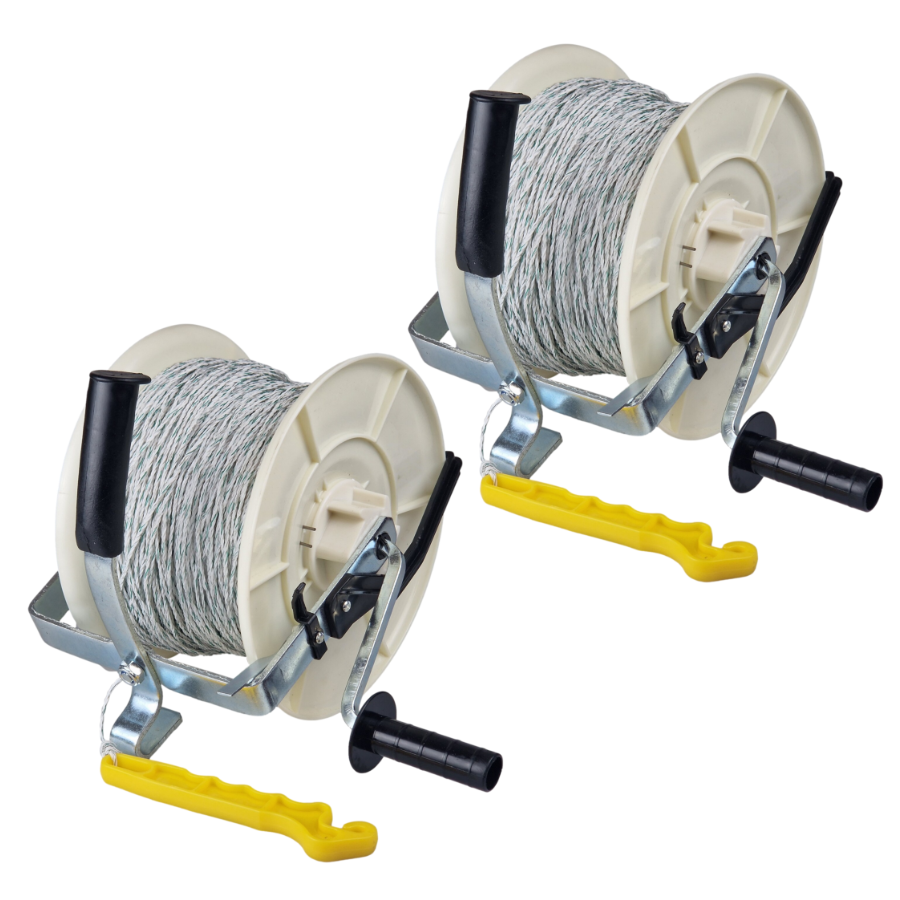 Doblit Geared Reel & Wire Twin Bundle | 3:1 Geared Large Reel, 2x500m Heavy Duty Poly Wire & InsulGrip Handle