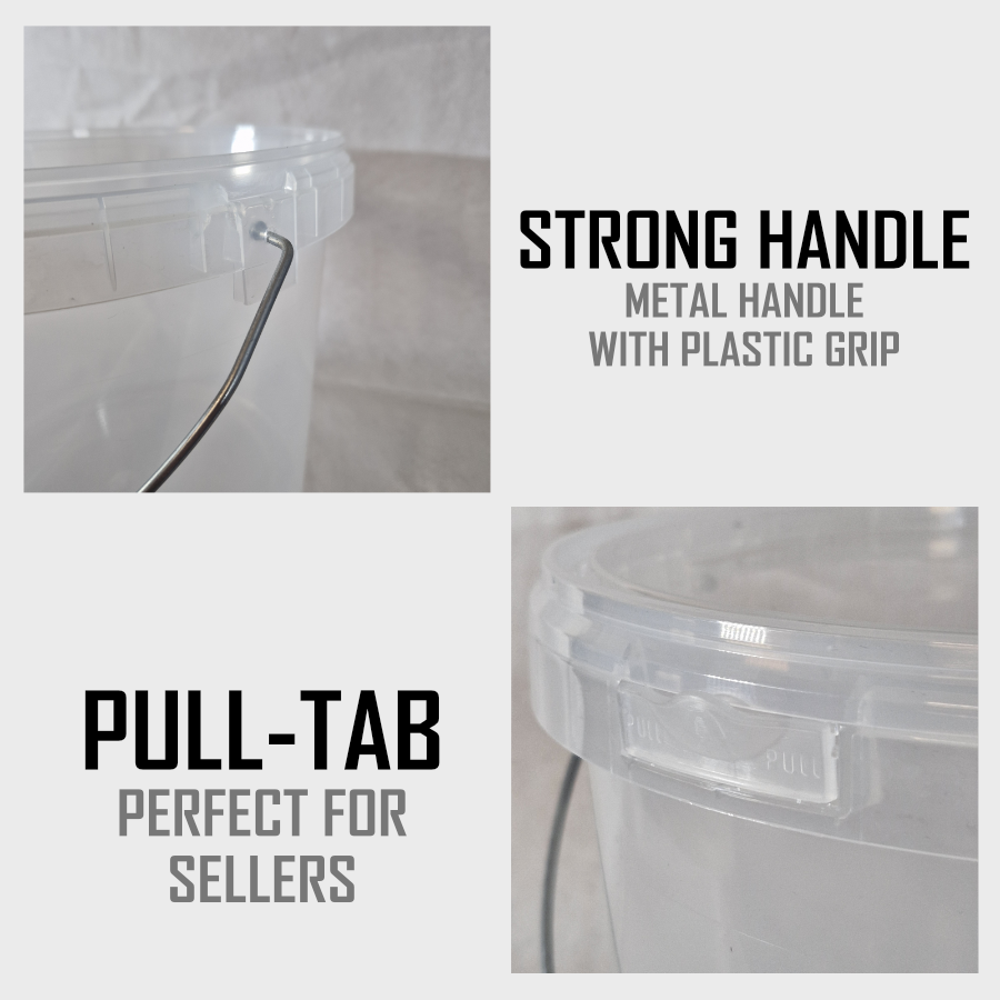 8L Plastic Bucket Tub MultiPurpose Storage Container Clear w/ Lid Carry Handle