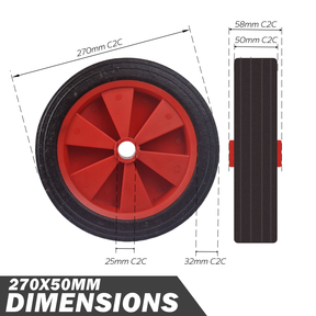 Castor Wheel 270x50mm Plastic Rim 25x58mm For Creep Feeders & Trolleys