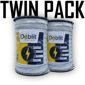 Doblit 20mm Poly Tape Electric Fence Horse Tape Fencing Conductor  - White 400m Twin Pack