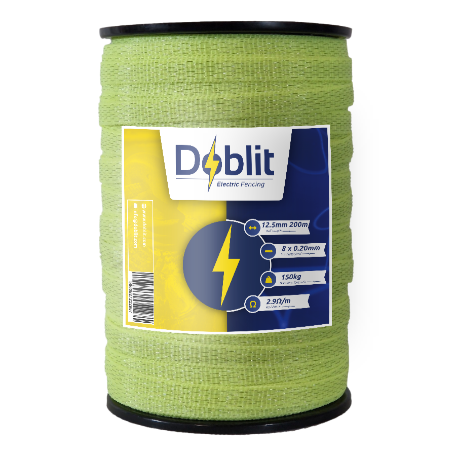 Doblit 12.5mm Heavy Duty Poly Tape Electric Fence Horse Tape Fencing Conductor  - Florescent Yellow 200m Roll