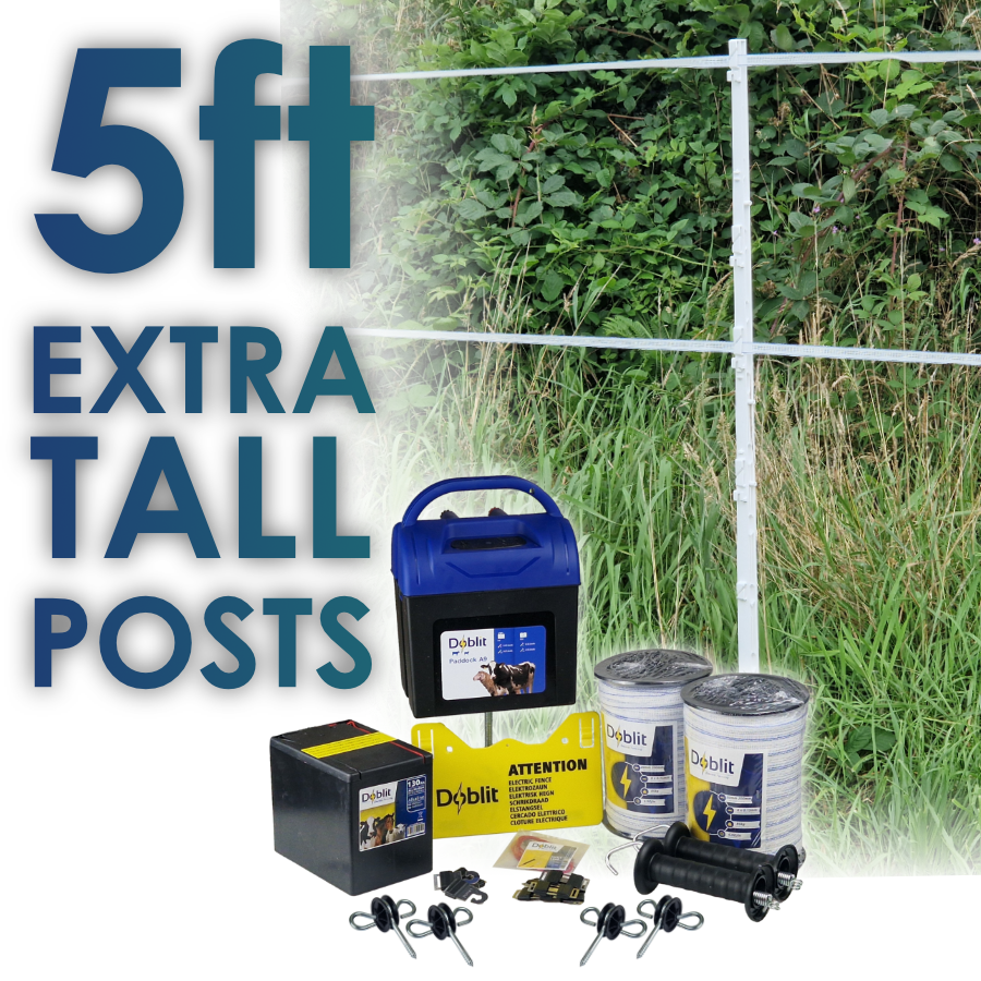 Doblit A9 Horse Fence Kit | 400m Fencing Bundle Includes 9v Energiser, Extra Tall Poly Posts, Poly Wire & Accessories