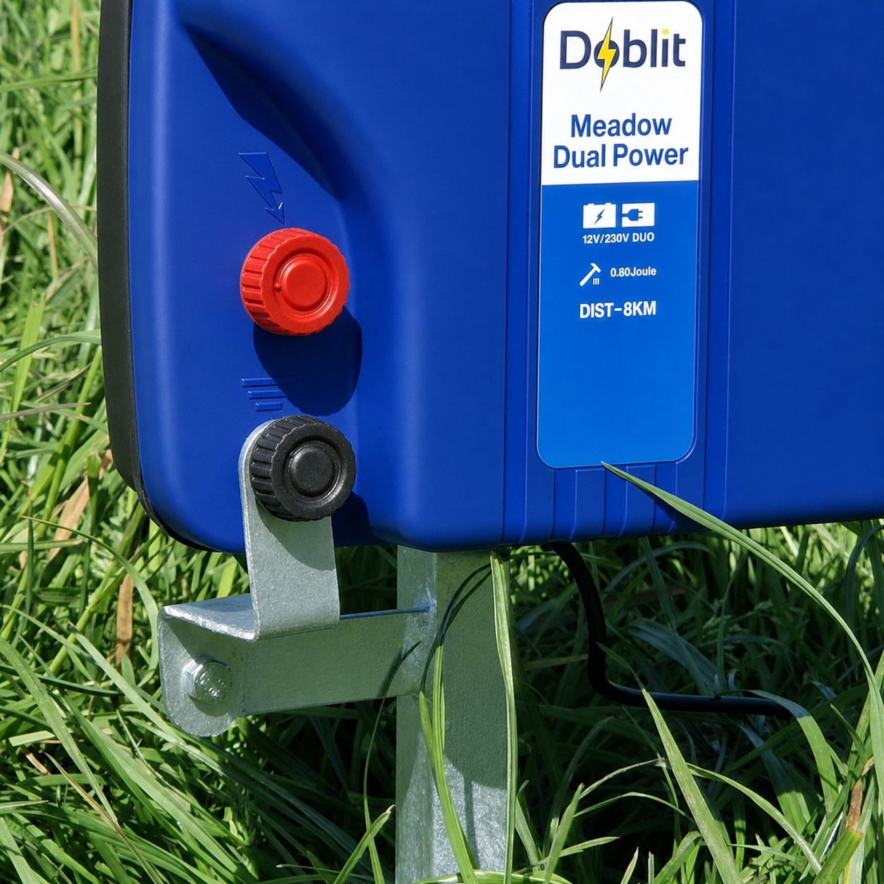 Doblit "Meadow" Dual Power 12v Battery & Mains Powered Electric Fence Energiser 0.8J inc. Self-Earthing Stand