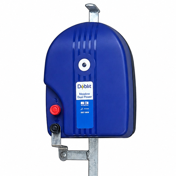 Doblit "Meadow" Dual Power 12v Battery & Mains Powered Electric Fence Energiser 0.8J inc. Self-Earthing Stand