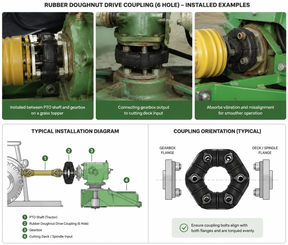 Rubber Doughnut Shaft Drive Coupling Grass Topper– 6 Hole for Abbey, Conor, Fleming, Major, and LSM Machines