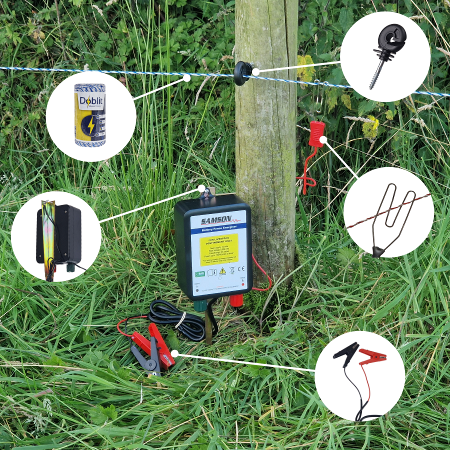 Doblit 12v Energiser Bundle | 250m Fencing Bundle Includes 12v Energiser, 250m Poly Wire & 25 Screw-In Ring Insulators