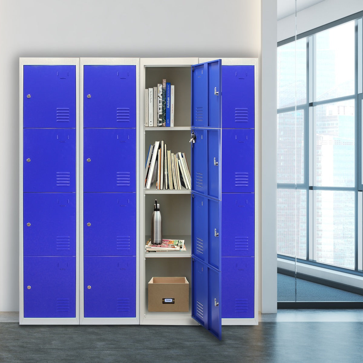 Metal Storage Lockers - Four-Door, Flat-Packed, Blue