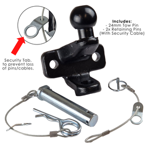 Dual Tow Hitch 50mm Ball & 25mm Pin Heavy Duty Towing 3000kg Black - Suitable for Road Use