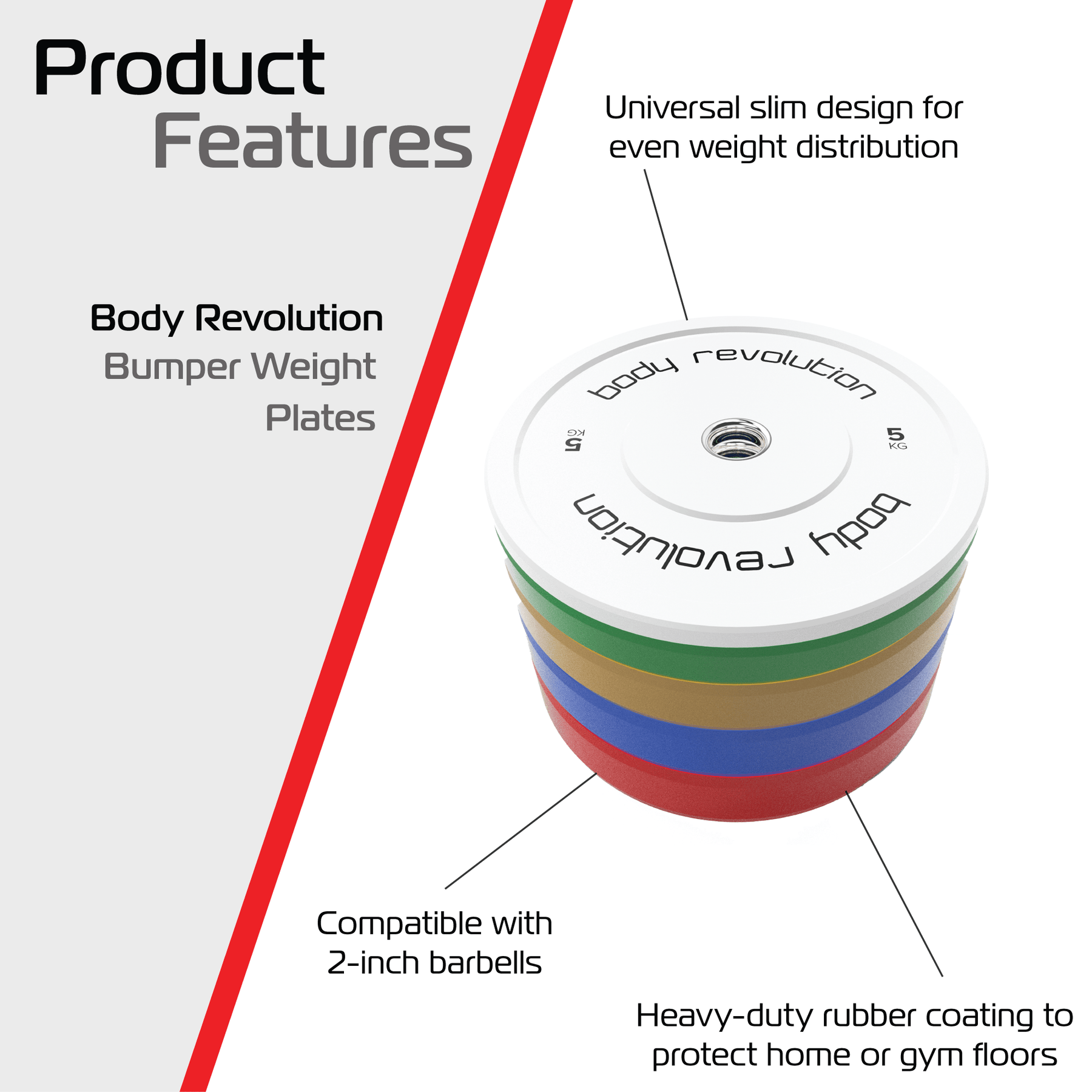 Body Revolution 150 kg Olympic Coloured Bumper Plates Bundle