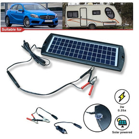 3W Solar Trickle Charger for 12v Batteries - Weather Resistant, LED Indicator, 2.5m Lead with Clips
