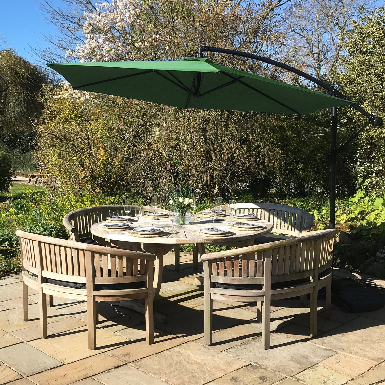 Green Cantilever Parasol with Square Base