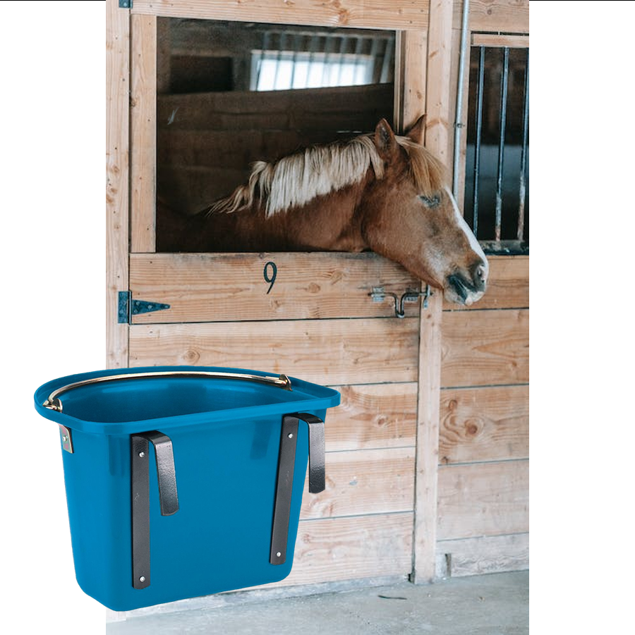 12L Tournament Feeding Manger Hanging Feed Bucket Equine Horse Stable Trough with Carry Handle and Mounting Bracket
