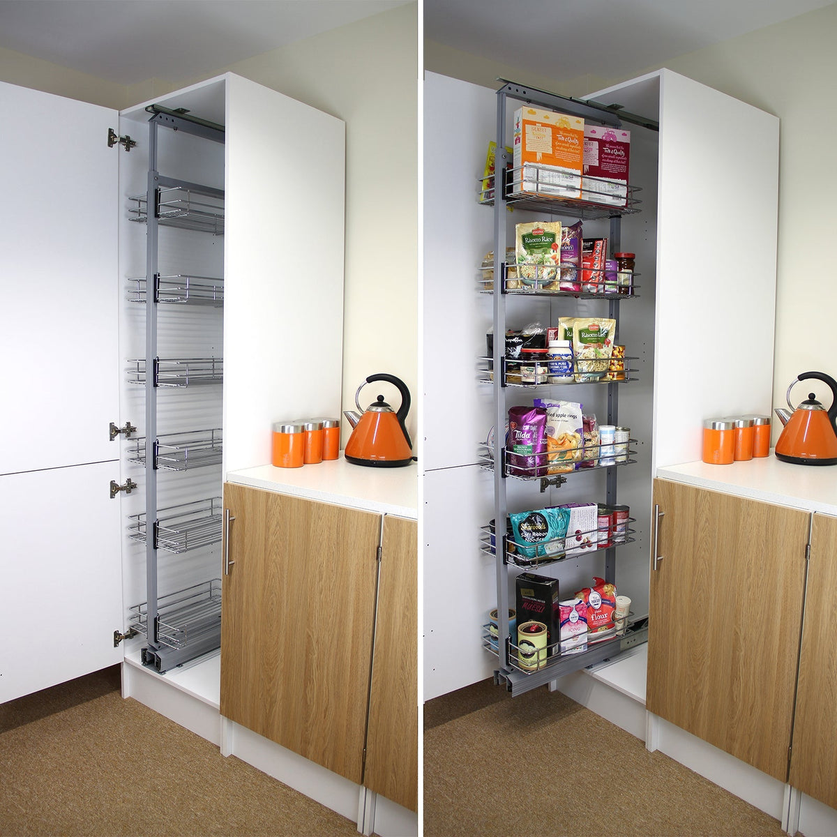 KuKoo Pull-Out Soft-Close Kitchen Larder Cabinet, 170–195 cm High