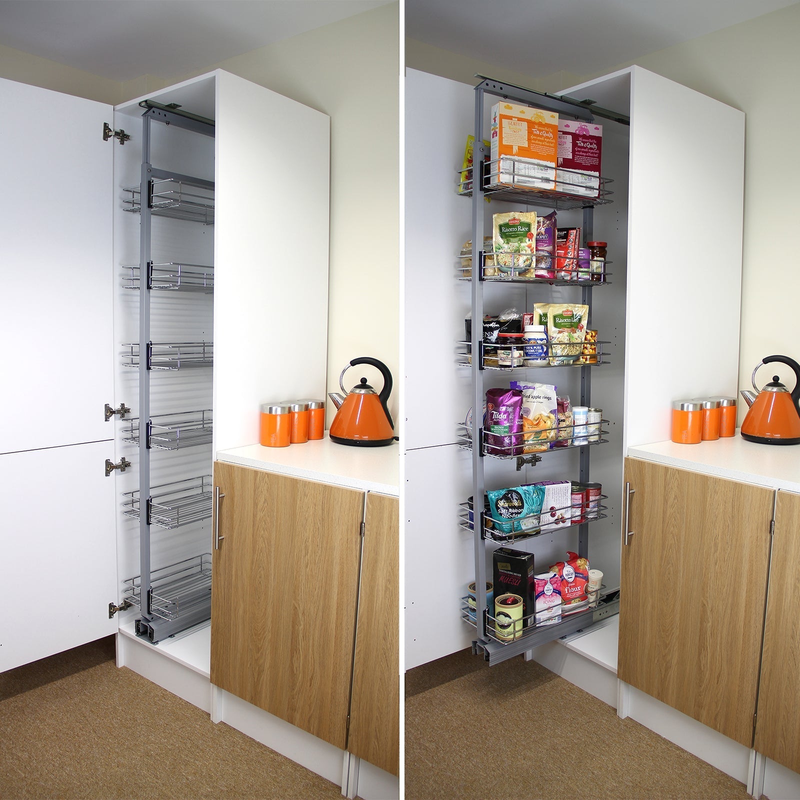 KuKoo Pull-Out Soft-Close Kitchen Larder Cabinet, 170–195 cm High