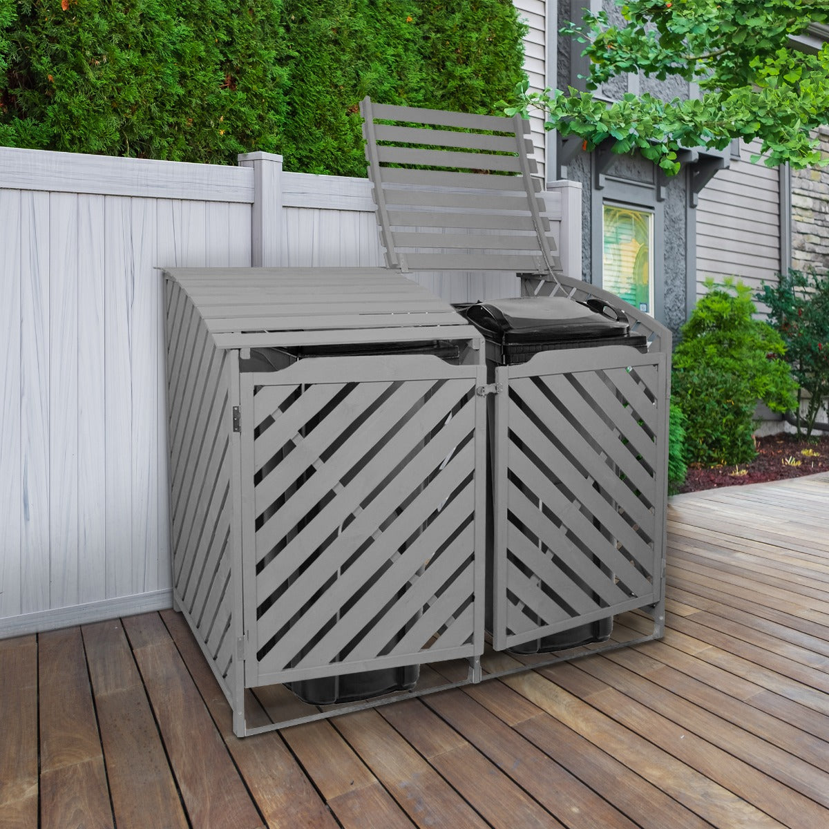 Grey Wash Double Wheelie Bin Storage Unit