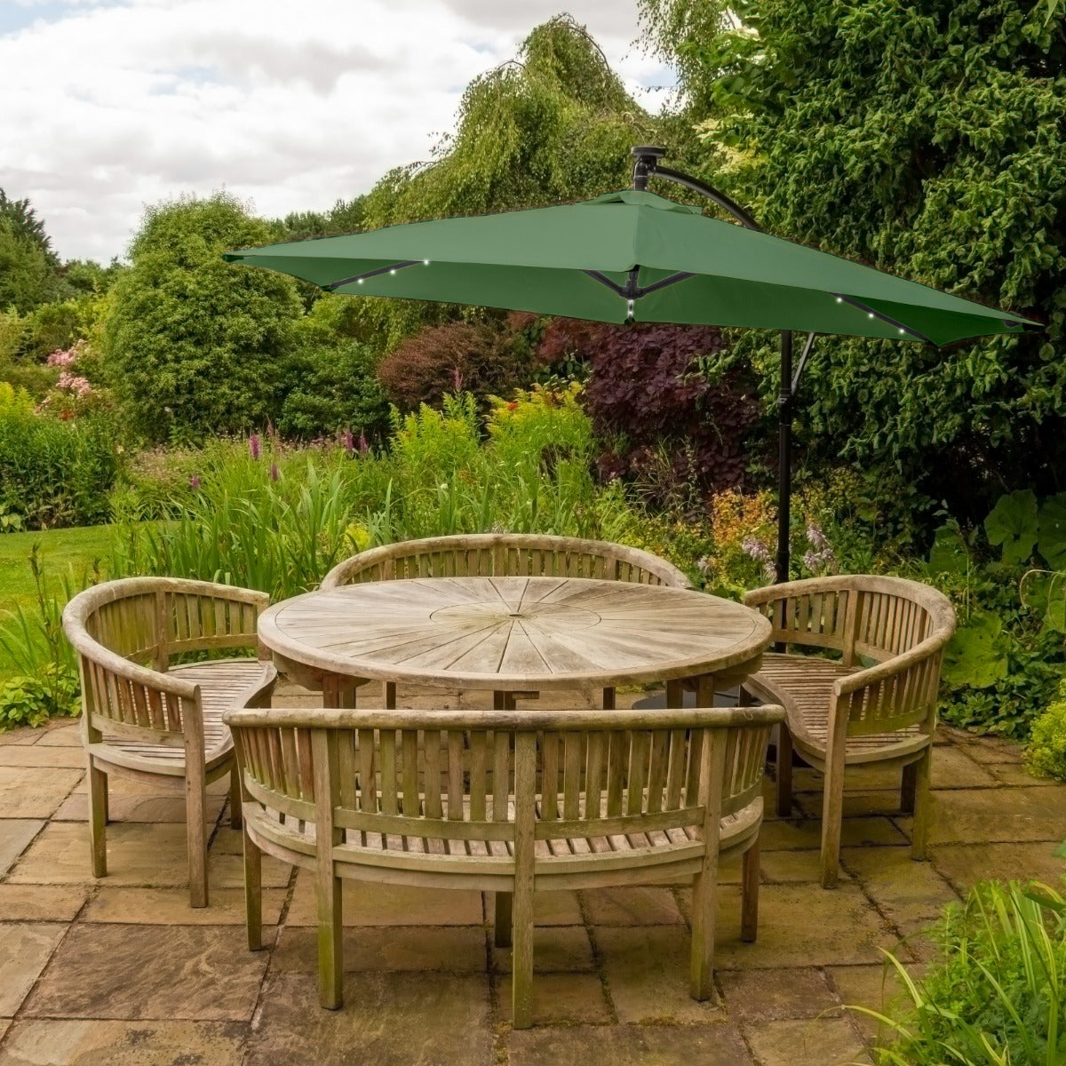 3m Green LED Cantilever Parasol with Fan Base