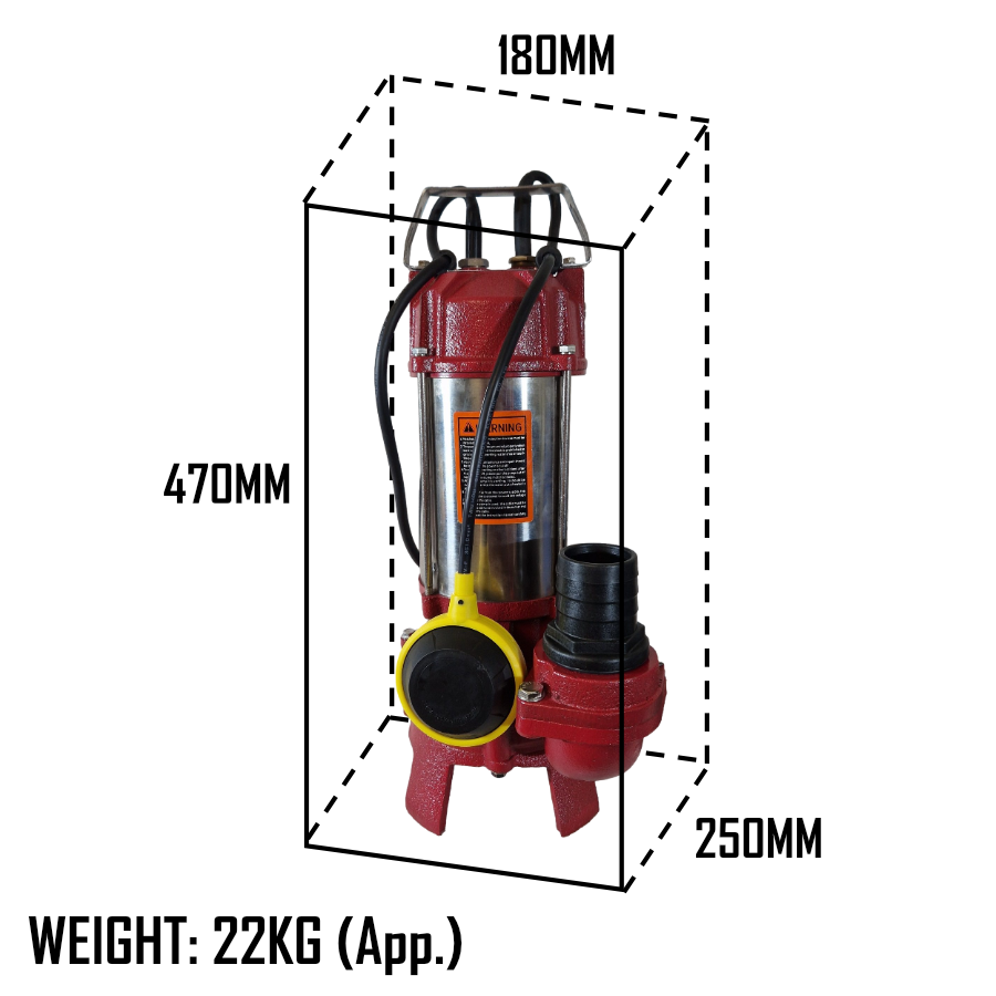 1100W Submersible Sewage Pump Heavy Duty  w/ Debris Grinder 248L/min 220v