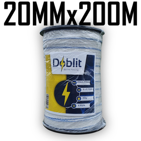 Doblit 20mm Poly Tape Electric Fence Horse Tape Fencing Conductor  - White 200m Roll