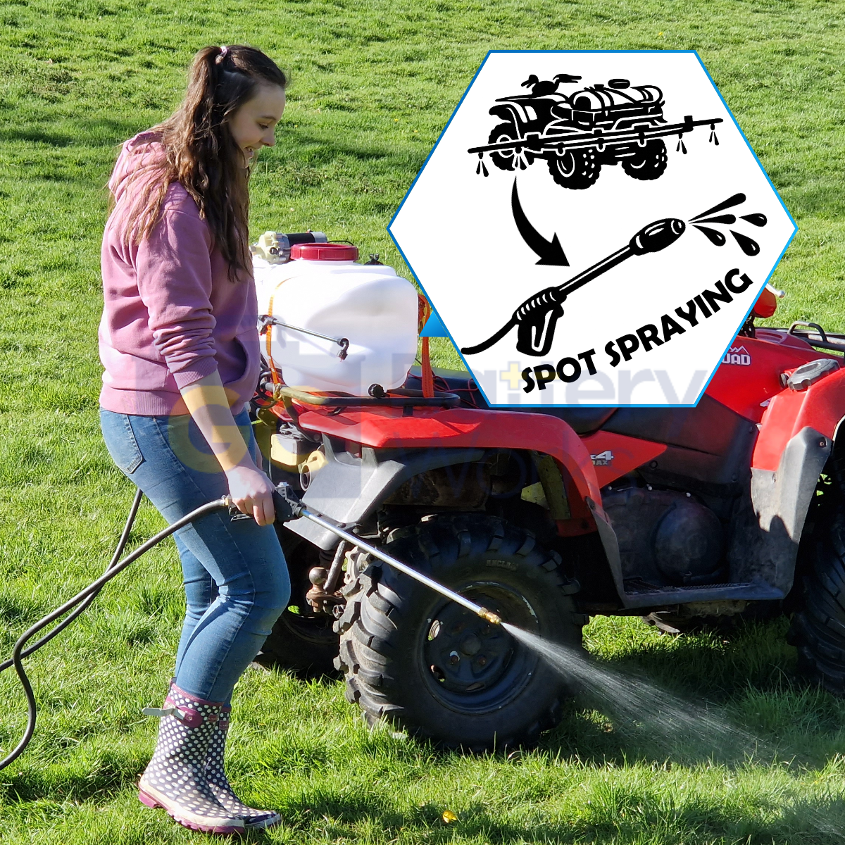 12v ATV Sprayer 100L w/ Folding 2.6m Boom & 5m Hand Lance