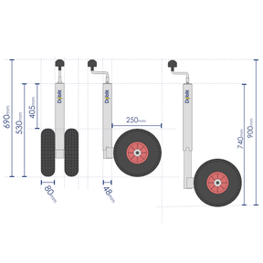 Jockey Wheel w/ Twin Balloon Tyre - Telescopic 48mm Tube Trailer Stand Max Load 200kg