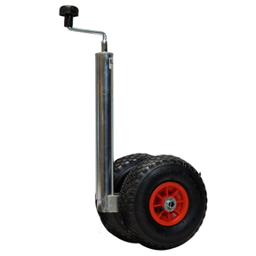 Jockey Wheel w/ Twin Balloon Tyre - Telescopic 48mm Tube Trailer Stand Max Load 200kg